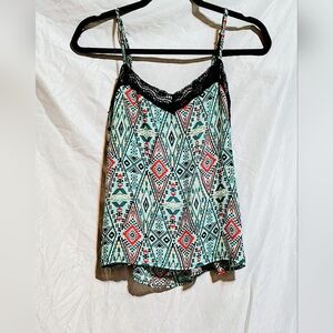 Ultra Flirt Geometric Print Camisole with Lace Trim